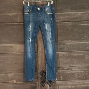 Bongo‎ Skinny  Leg Jeans Size 3Chain Embellishments Distressed